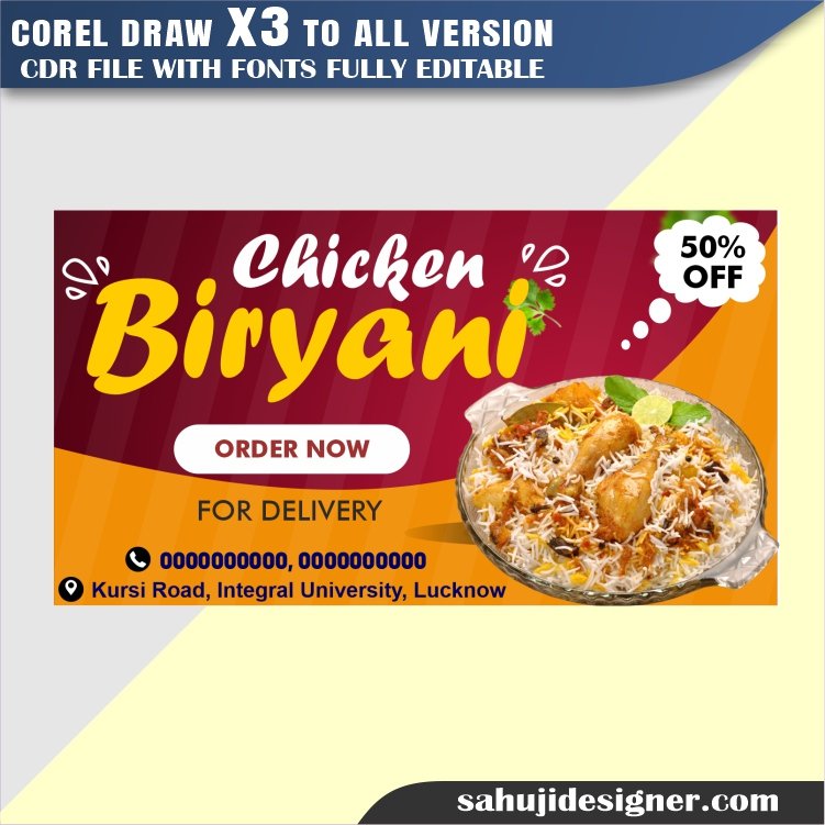 Latest And Best Chichen Biryani Banner Design CDR File