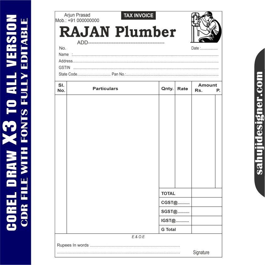 Latest And Best Plumber Bill Book Design CDR File