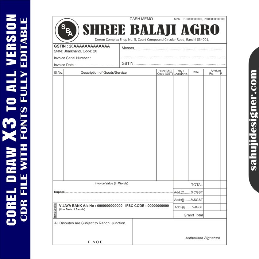 Latest And Best bill book Design CDR File