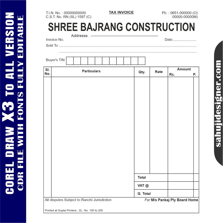 Latest And Best Construction bill book Design CDR File
