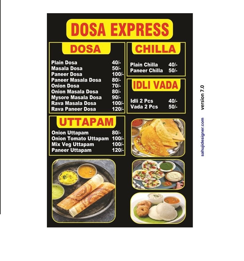 Dosa shop rate list psd