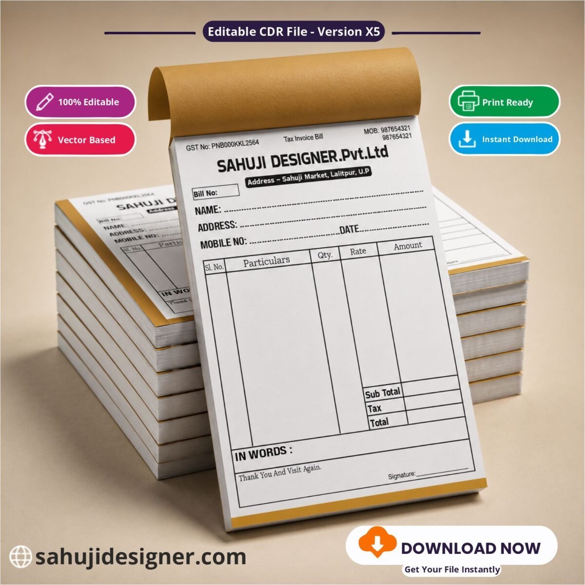 Bill Book Design CDR File